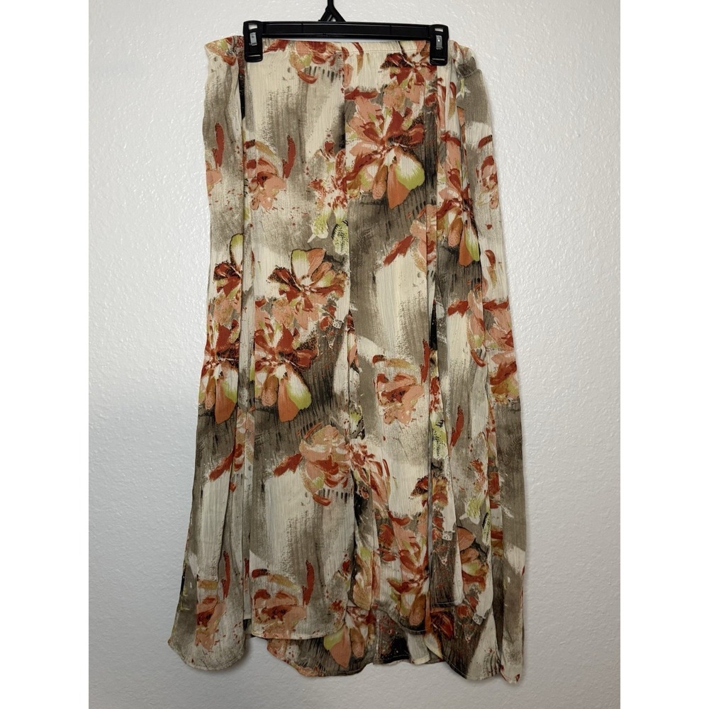 Maggie Barnes Floral Chiffon Midi Skirt Pleated A-Line Elastic Waist Plus 1X